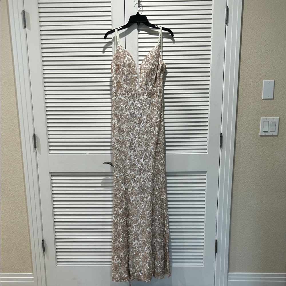 Lace Mermaid Gown in Cream with Rose Gold Sequins